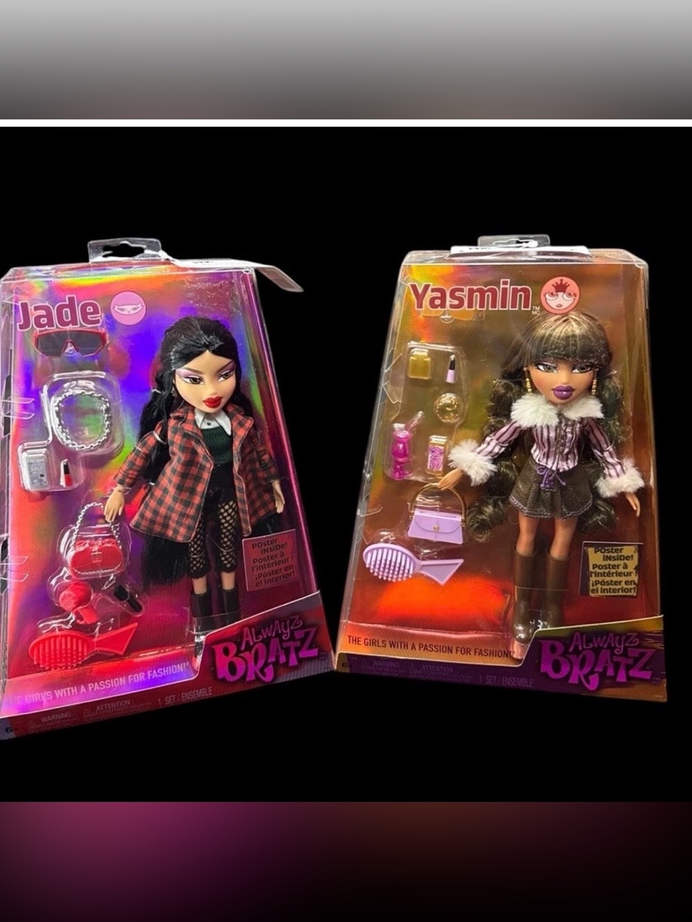 Jade & Yasmin Bratz Fashion Doll Set - Black, Red, Purple
